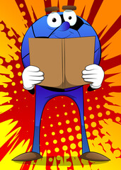 Soccer ball reading a book. Traditional football ball as a cartoon character with face.