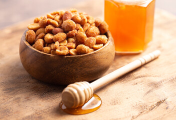 Honey Roasted Peanuts on a Wooden Table