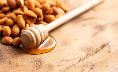 Honey Roasted Peanuts on a Wooden Table