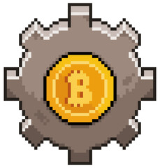 Obraz premium Pixel art bitcoin gear vector icon for 8bit game on white background 