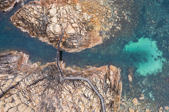 An aerial view of the bridge at Canal Rocks taken from a drone