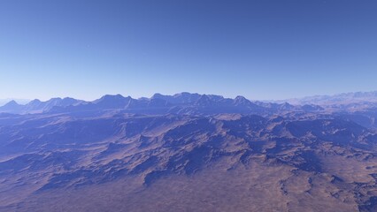 alien planet landscape sci fi spatial background, view from planet surface with spectacular sky, realistic digital illustration	
