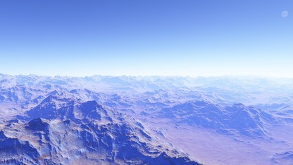alien planet landscape sci fi spatial background, view from planet surface with spectacular sky, realistic digital illustration	
