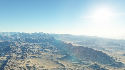 Naklejka premium alien planet landscape sci fi spatial background, view from planet surface with spectacular sky, realistic digital illustration 