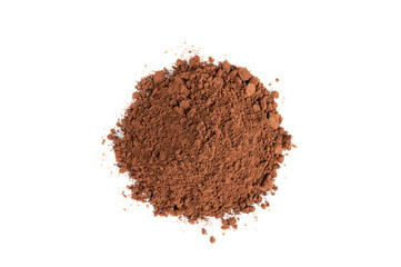 Pine of cocoa powder isolated on white background.