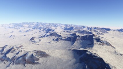 alien planet landscape sci fi spatial background, view from planet surface with spectacular sky, realistic digital illustration	
