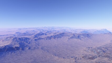 alien planet landscape sci fi spatial background, view from planet surface with spectacular sky, realistic digital illustration	
