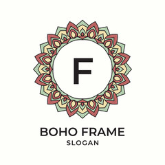 letter F mandala boho frame vintage design element