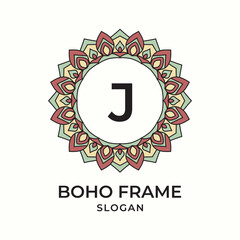 letter J mandala boho frame vintage design element