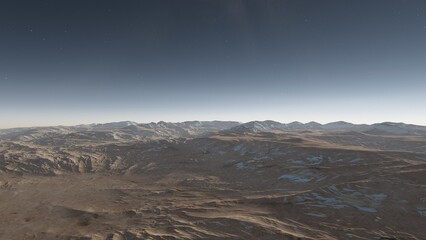 beautiful view from an exoplanet, a view from an alien planet, a computer-generated surface, a fantastic view of an unknown world, a fantasy world 3D render