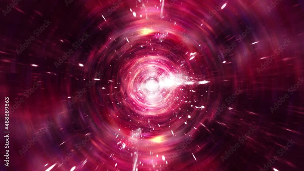 Poster abstract red glow hyperspace warp energy tunnel through space time with center optical flare light.v