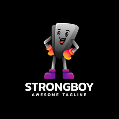 Vector Logo Illustration Strong Boy Gradient Colorful Style.