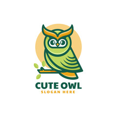 Vector Logo Illustration Owl Simple Mascot Style.