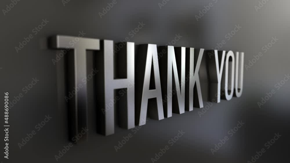 Poster 3d motion chrome text word flying of thank you animation effect on black background.4k 3d animation 