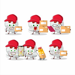 Cartoon character design of white love ring box working as a courier