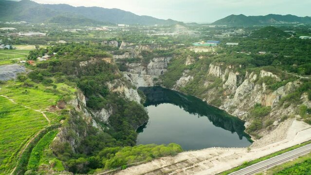 Abandoned mine turns into tourist spot in Chon Buri, Thailand. Aerial shot