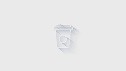 Simple coffee icon. White icon with shadow on transparent background.