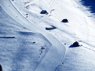 Ski resort Alp Sellamatt-Alt St. Johann or night skiing slope (Skigebiet - Nachtskifahren) in the Toggenburg valley - Obertoggenburg region, Switzerland (Schweiz)