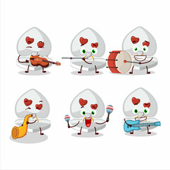 Cartoon character of white love ring box playing some musical instruments