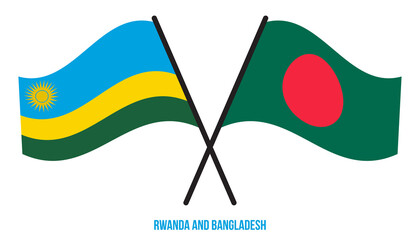 Rwanda and Bangladesh Flags Crossed And Waving Flat Style. Official Proportion. Correct Colors.