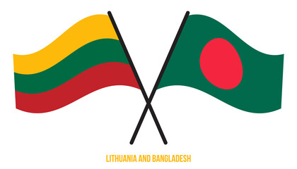 Lithuania and Bangladesh Flags Crossed And Waving Flat Style. Official Proportion. Correct Colors.