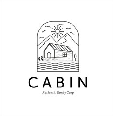 cabin emblem line art logo vector illustration design. cottage, mortgage, real estate line art, logo design