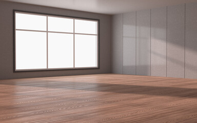 Empty room with wooden floor, 3d rendering.