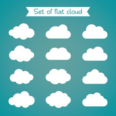 Set of flat style clouds with blue wallpaper. Vector illustration.