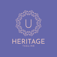 letter U feminine circle frame luxury vector logo design