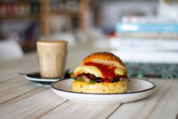 Breakfast Burger and Coffee