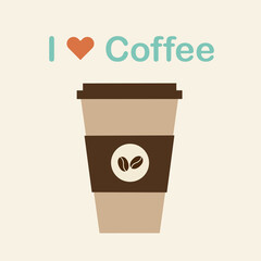 I love coffee with coffee cup. Vector illustration.
