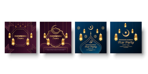 set of eid Mubarak and Ramadan Kareem social media post design