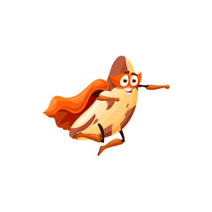 Emoticon character of spotted kidney bean superhero isolated food ingredient with face in mask and cape. Vector legume grain, fava with cute face and big eyes. Kids spotted kidney bean sport hero