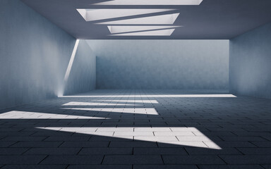 Concrete building with sunlight comes in, 3d rendering.