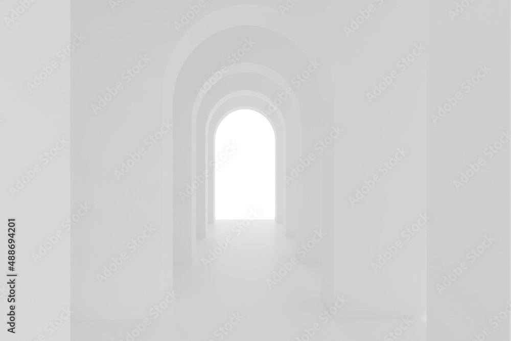 Aufkleber white architecture arch hallway space. abstract arch curve corridor.
