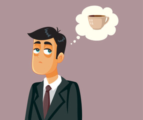 Tired Business Man Craving for Coffee Vector Cartoon Illustration