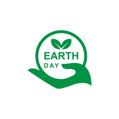 green World environment logo with hand care vector icon symbol for earth day elements logo design