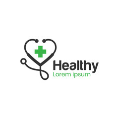 medicine doctor logo with the stethoscope and medical cross icon vector symbol for world health day element design