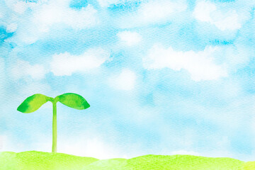 草原の風景　水彩画