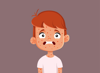 Child Suffering from Measles Vector Cartoon Illustration - obrazy, fototapety, plakaty