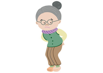 腰痛に悩むおばあさんのカラーイラスト