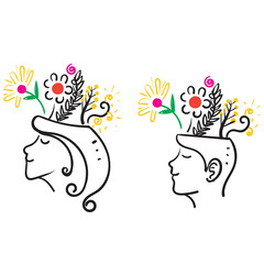 hand drawn doodle human with flower thought symbol for Mental health, happiness, harmony creative icon