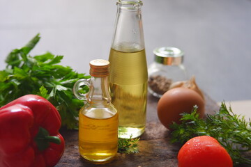 cooking oil and vegetables