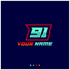 Number logo with fast speed lines. Vector sport style typeface, sports club.