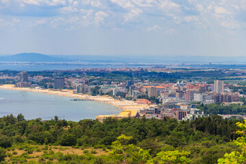 Aerial view of Sunny Beach resort and the Black Sea in Bulgaria