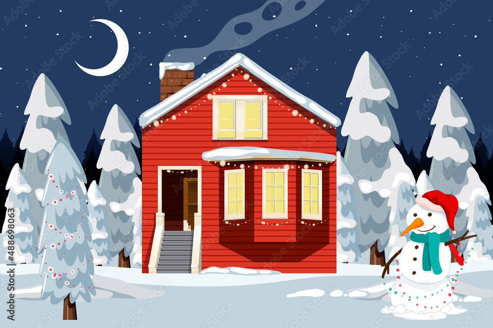 Wall mural outdoor christmas house at night scene