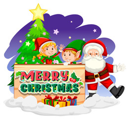 Obraz na płótnie Canvas Merry Christmas banner with Santa Claus with elves