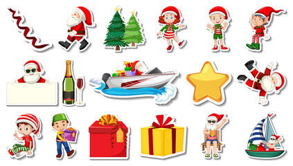 Set of Christmas objects and cartoon characters