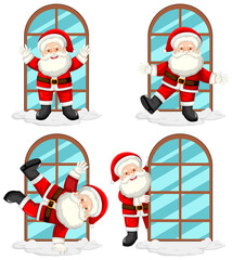 Set of Santa Claus by the glass window