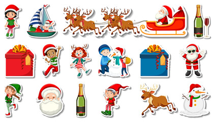 Set of Christmas objects and cartoon characters